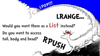 Would you want them as a List instead?
Do you want to access
tail, body and head?
LRANGE…
 