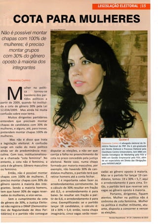Artigo "Cota para mulheres" (Fernanda Caprio) Revista Republicana setembro/2015