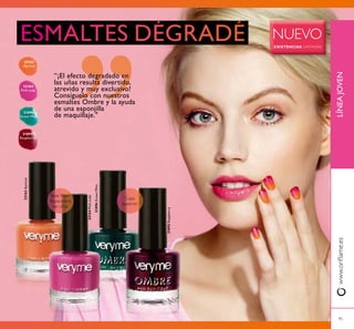 31895
Raspberry
31896
Green Mint
32164
Pink Lady
32163
Apricot
31895Raspberry
31896GreenMint
32163Apricot
32164PinkLady
LÍNEAJOVENwww.oriﬂame.es
95
“¡El efecto degradado en
las uñas resulta divertido,
atrevido y muy exclusivo!
Consíguelo con nuestros
esmaltes Ombre y la ayuda
de una esponjilla
de maquillaje."
Base Maxi-
Reparadora
de Uñas
Capa
superior
NUEVO
EXISTENCIAS LIMITADAS
 