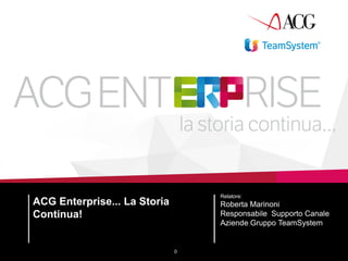 0
ACG Enterprise... La Storia
Continua!
Relatore:
Roberta Marinoni
Responsabile Supporto Canale
Aziende Gruppo TeamSystem
 