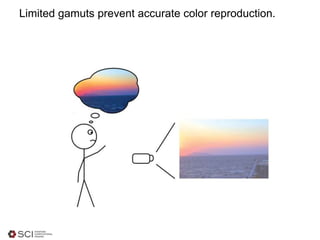 Limited gamuts prevent accurate color reproduction.
 