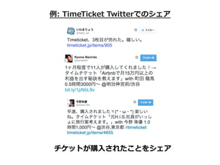 例例:  TimeTicket  Twitterでのシェア
チケットが購⼊入されたことをシェア
 