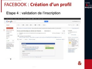Etape 4 : validation de l’inscription
FACEBOOK : Création d’un profil
 