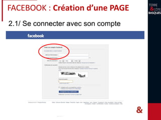 2.1/ Se connecter avec son compte
FACEBOOK : Création d’une PAGE
 