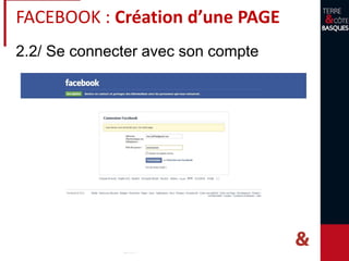 2.2/ Se connecter avec son compte
FACEBOOK : Création d’une PAGE
 