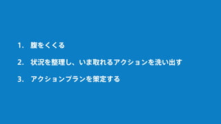 腹をくくる
アクションプランを策定する
状況を整理し、いま取れるアクションを洗い出す
1.
2.
3.
 