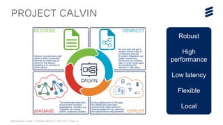 Björn Ekelund | Public | © Ericsson AB 2015 | 2015-10-14 | Page 14
Project CALVIN
Robust
High
performance
Low latency
Flexible
Local
 