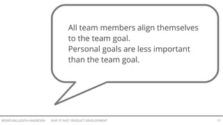 SHIP IT! FAST PRODUCT DEVELOPMENTBERATUNG JUDITH ANDRESEN 16
EMBRACE SIMPLICITY
 