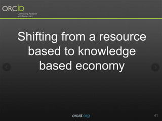 orcid.org 41
Shifting from a resource
based to knowledge
based economy
 