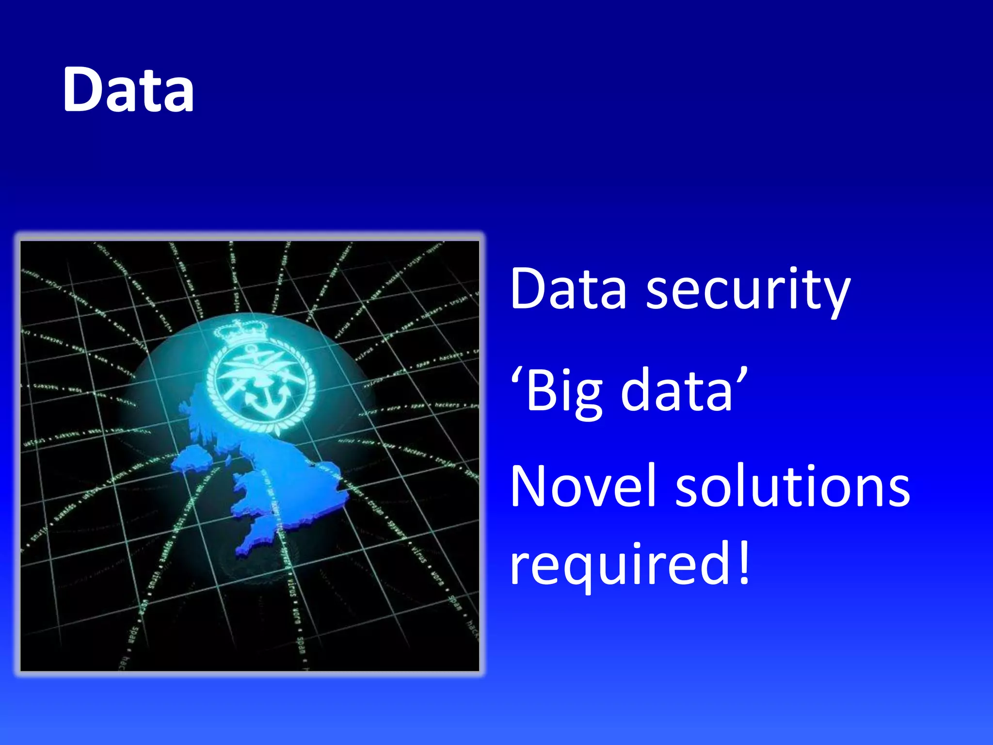 Data security
‘Big data’
Novel solutions
required!
Data
 