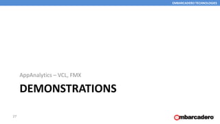 EMBARCADERO TECHNOLOGIES
DEMONSTRATIONS
AppAnalytics – VCL, FMX
27
 