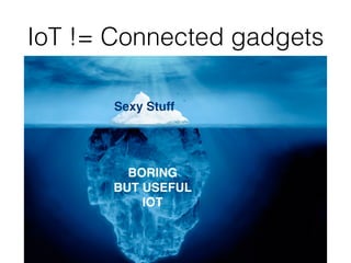 IoT != Connected gadgets
Sexy Stuff
BORING
BUT USEFUL
IOT
 