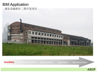 BIM Application
浦东金融新区二期开发项目	
  
Feasibility	
   Pre-­‐Construc=on	
   Construc=on	
   Opera=on	
   Decommission	
  
 
