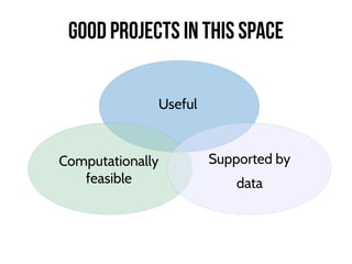 Computationally
feasible
Supported by
data
Useful
Good projects in this space
 