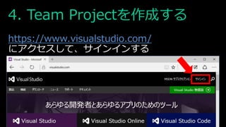 4. Team Projectを作成する
https://www.visualstudio.com/
にアクセスして、サインインする
 