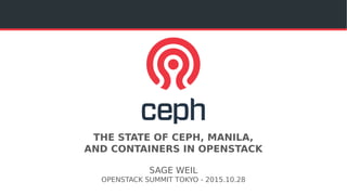THE STATE OF CEPH, MANILA,
AND CONTAINERS IN OPENSTACK
SAGE WEIL
OPENSTACK SUMMIT TOKYO - 2015.10.28
 