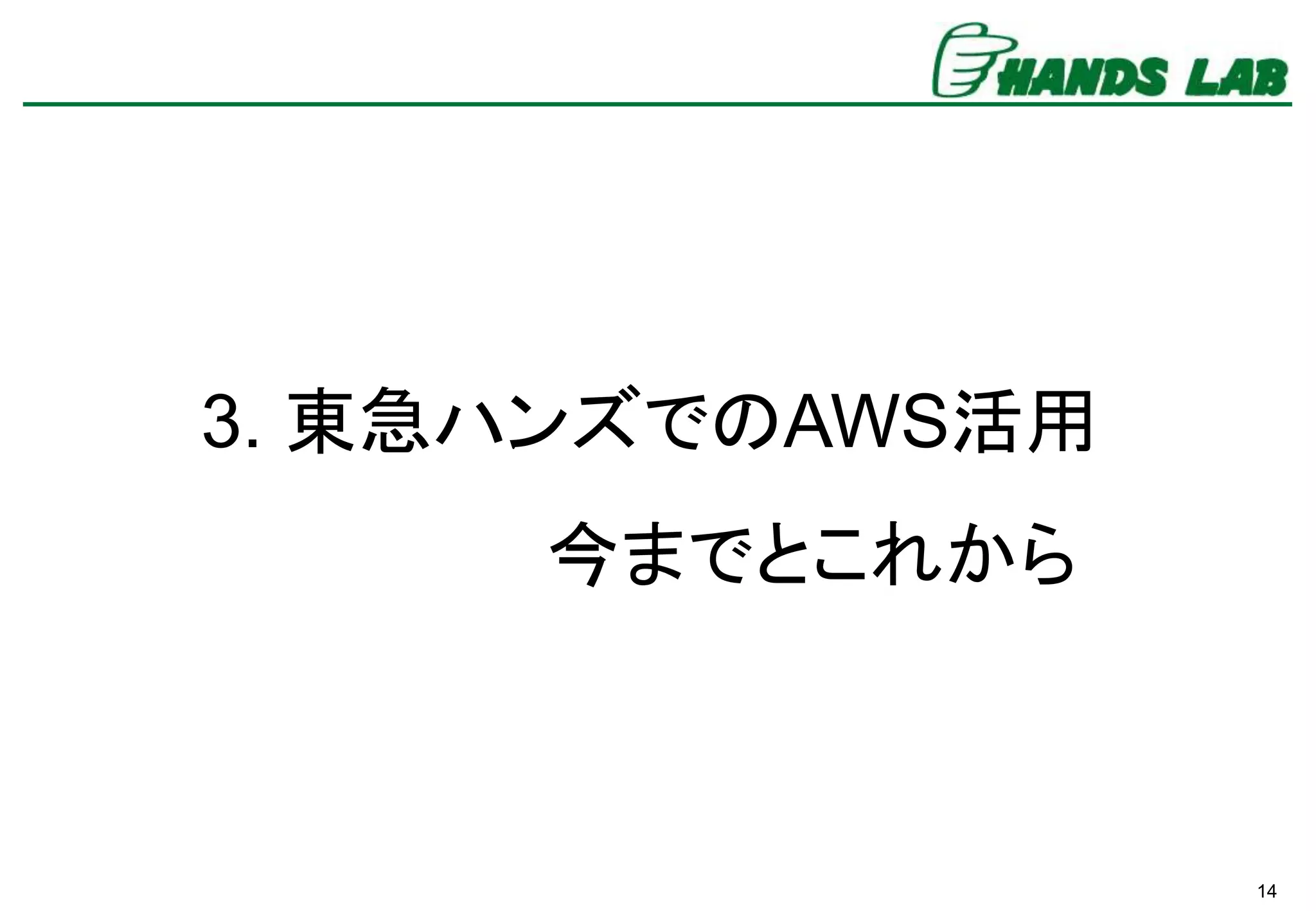 14
3. 東急ハンズでのAWS活用
今までとこれから
 