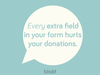 Every extra ﬁeld
in your form hurts
your donations.
 