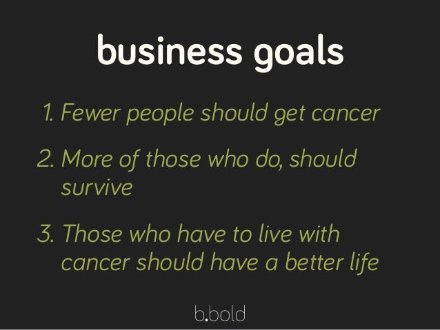 1. A better life for patients and next of kin.
2. Increase knowledge of cancer and
prevention.
3. More people using our pr...