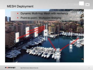27
MESH Deployment
 Dynamic Multi-hop Mesh with resiliency
 Point-to-point / Multipoint Bridging
 