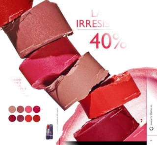 31651
Melted
Caramel
31652
Rosewood
Matte
31653
Rose
Parfait
31654
Fuchsia
Toffee
31655
Succulent
Pink
31656
Taupe
Delight
31657
Coral
Creme
31658
Wrapped
in Red
69
31651
M
elted Caram
el
31657 Coral Creme
31652 Rosewood Matte
31654 Fuchsia Toffee
31655 Succulent Pink
31658 W
rapped in Red
31653
Rose Parfait
69
LABIOS
IRRESISTIBLES
 Barra de Labios Colour Stylist
Semi-Mate The ONE 4 g.
12,00€
6,95€
Color enriquecido*
Acabado semi-mate
Hidratación todo el día*
Fácil de llevar*
Larga duración*
*Testdeconsumorealizadoen68mujeres
www.orilame.esMAQUILLAJE
ACABADO
SEMI-MATE
BARRA DE
LABIOS 5 EN -1
40%
 