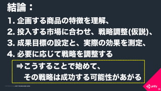 COPYRIGHT 2015 @ UNITY TECHNOLOGIES JAPANCOPYRIGHT 2014 @ UNITY TECHNOLOGIES JAPAN
30
YՓ
1. 󻭤Ʒ؏դ⡢
2. Ͷ뤹Ј˺Ϥ碌{(h)
3. ɹĿˤOȡgH΄y
4. ҪˏꤸƑԤ{
?뤳Ȥʼơ?
?ΑԤϳɹԤ
 