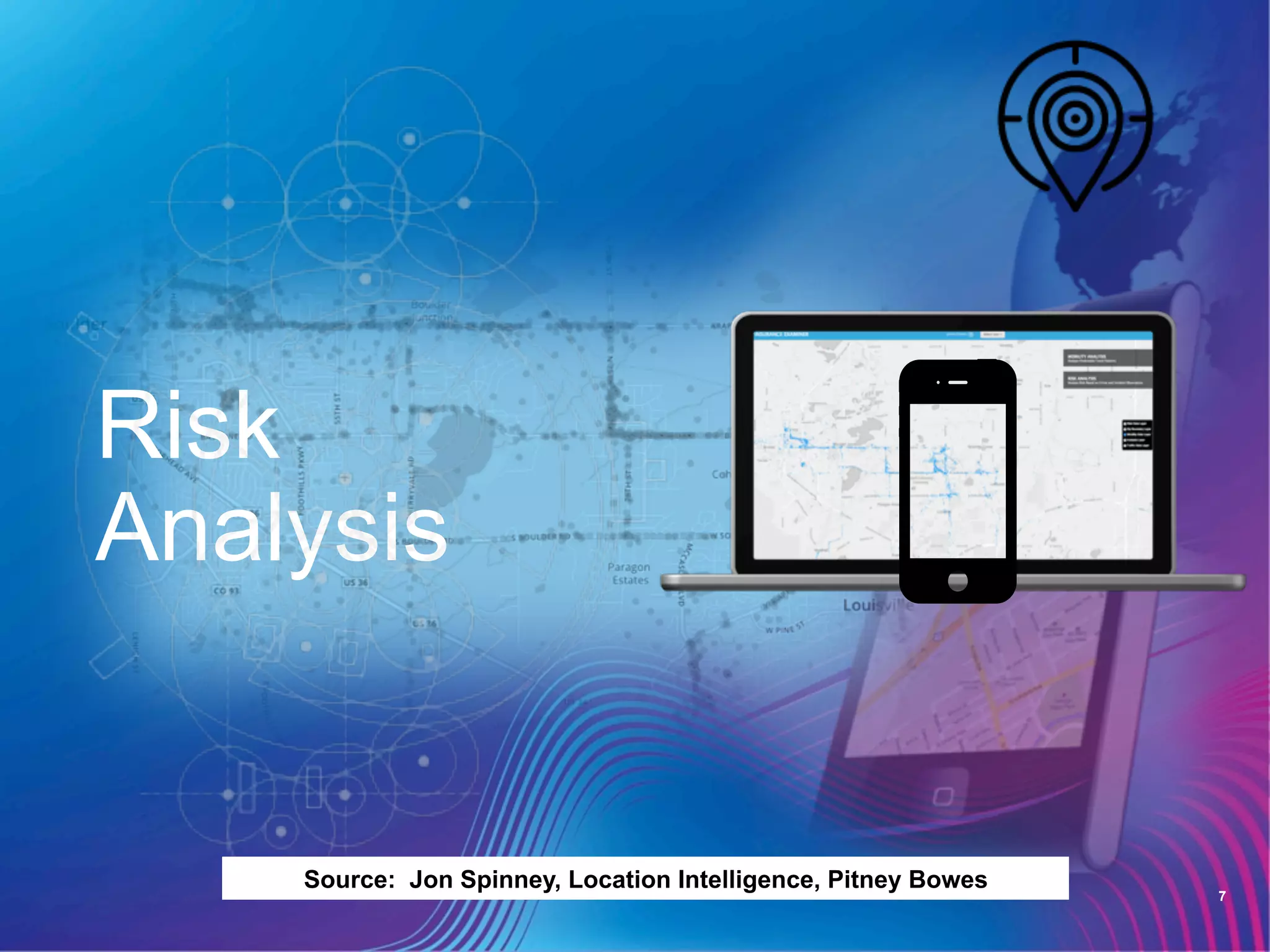 7
Risk
Analysis
Source: Jon Spinney, Location Intelligence, Pitney Bowes
 