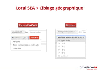 Local SEA > Ciblage géographique
Lieux d’intérêt Revenu
 