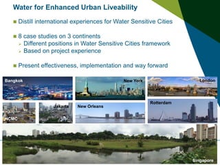27 October 2015
Water for Enhanced Urban Liveability
 Distill international experiences for Water Sensitive Cities
 8 ca...