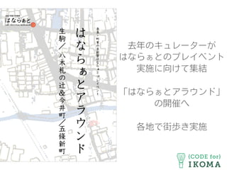 去年のキュレーターが
はならぁとのプレイベント
実施に向けて集結
「はならぁとアラウンド」
の開催へ
各地で街歩き実施
 
