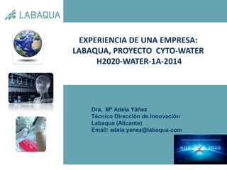 EXPERIENCIA DE UNA EMPRESA:
LABAQUA, PROYECTO CYTO-WATER
H2020-WATER-1A-2014
Dra. Mª Adela Yáñez
Técnico Dirección de Innovación
Labaqua (Alicante)
Email: adela.yanez@labaqua.com
 