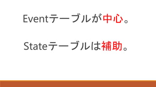 Eventテーブルが中心。
Stateテーブルは補助。
 