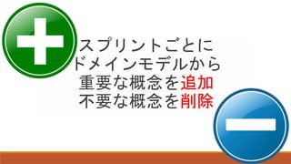 スプリントごとに
ドメインモデルから
重要な概念を追加
不要な概念を削除
 