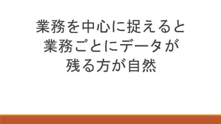 業務を中心に捉えると
業務ごとにデータが
残る方が自然
 