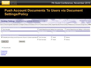 7th Sutol Conference, November 2015
Push Account Documents To Users via Document
Settings/Policy
 
