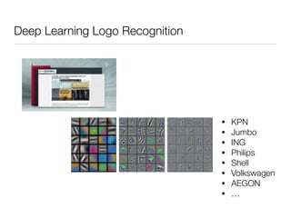 Deep Learning Logo Recognition
• KPN
• Jumbo
• ING
• Philips
• Shell
• Volkswagen
• AEGON
• …
 