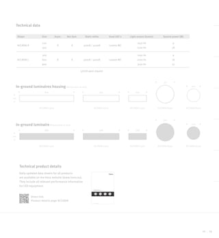 110
888
115
894
588
594
288
294
300
310
220
226
ACCADIA L900
ACCADIA L900
ACCADIA L600
ACCADIA L600
ACCADIA L300
ACCADIA L300
ACCADIA R300
ACCADIA R300
ACCADIA R220
ACCADIA R220
Shape Size Asym. Rot.Sym. Static white Used LED´s Light output (lumen) System power (W)
ACCADIA R
220
300
X X 3000K / 4000K Luxeon MZ
1050 lm
2100 lm
9
18
ACCADIA L
300
600
900
X X 3000K / 4000K Luxeon MZ
1050 lm
2100 lm
3150 lm
9
18
27
In-ground luminaires housing(Dimensions in mm)
In-ground luminaire(Dimensions in mm)
Technical data
AnwendungshAndbuch
bodeneinbAustrAhler AccAdiA
hess . ein unternehmen der nordeon-gruppe
Technical product details
Daily updated data sheets for all products
are available on the Hess website (www.hess.eu).
They include all relevant performance information
for LED-equipment.
Direct link:
Product details page ACCADIA
5700K upon request
. 1312
 