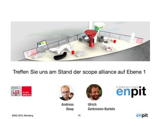 DOAG 2015, Nürnberg 41
Treffen Sie uns am Stand der scope alliance auf Ebene 1
Andreas 
Koop
Ulrich
Gerkmann-Bartels
 