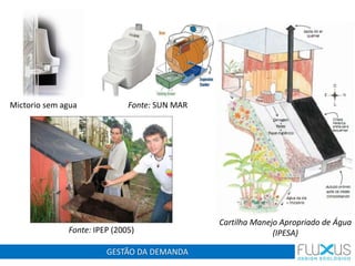 Fonte: SUN MAR
GESTÃO DA DEMANDA
Fonte: IPEP (2005)
Cartilha Manejo Apropriado de Água
(IPESA)
Mictorio sem agua
 