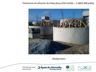 ETE Ponte dos Leites
Araruama/RJ
Tratamento de efluentes de limpa-fossa (250 m3/dia – 1.500/2.000 p/dia)
Biodigestores
 