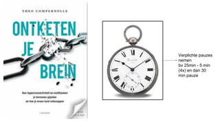 Verplichte pauzes
nemen
bv 25min - 5 min
(4x) en dan 30
min pauze
 