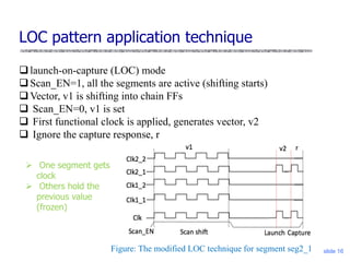 LOC pattern application technique
slide 16
launch-on-capture (LOC) mode
Scan_EN=1, all the segments are active (shifting...
