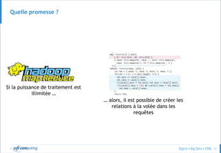 © 23
Quelle promesse ?
Si la puissance de traitement est
illimitée …
… alors, il est possible de créer les
relations à la volée dans les
requêtes
 