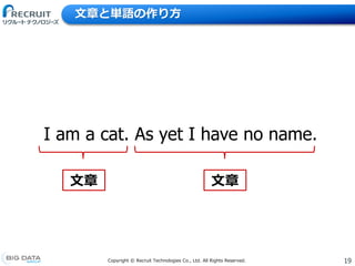 19Copyright &copy; Recruit Technologies Co., Ltd. All Rights Reserved.
文章と単語の作り方
I am a cat. As yet I have no name.
文章 文章
 