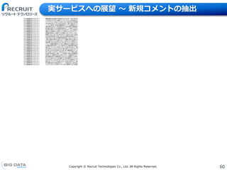 60Copyright &copy; Recruit Technologies Co., Ltd. All Rights Reserved.
実サービスへの展望 〜 新規コメントの抽出
 