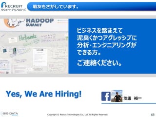 68Copyright &copy; Recruit Technologies Co., Ltd. All Rights Reserved.
ビジネスを踏まえて
泥臭くかつアグレッシブに
分析・エンジニアリングが
できる方。
ご連絡ください。
戦友をさがしています。
Yes, We Are Hiring! 池田 裕一
 