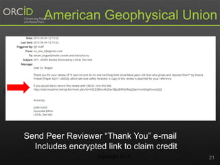 21
American Geophysical Union
Copyright 2015
Send Peer Reviewer “Thank You” e-mail
Includes encrypted link to claim credit
 