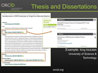 orcid.org
Thesis and Dissertations
Example: King Abdullah
University of Science &
Technology
 