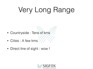 Very Long Range
• Countryside : Tens of kms
• Cities : A few kms
• Direct line of sight : wow !
 
