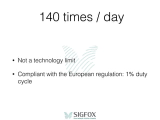 140 times / day
• Not a technology limit
• Compliant with the European regulation: 1% duty
cycle
 